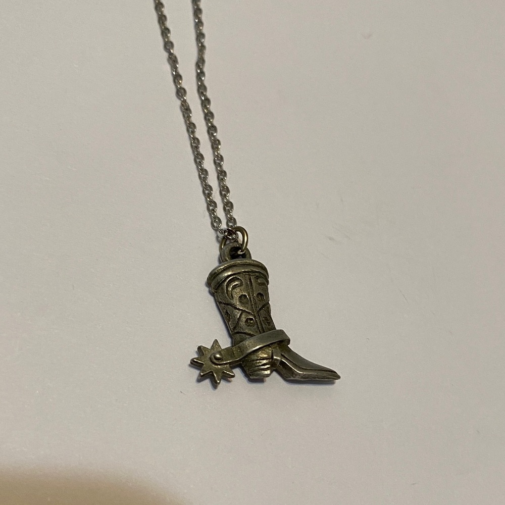 Genuine Pewter Cowboy Boot Pendant Necklace